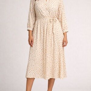 Elegant Cream and Orange Patterned Dress